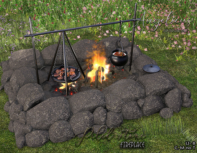 .AngelicUs. Piled stone fireplace 