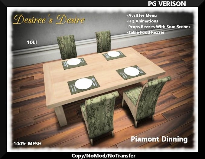 Piamont Dinning Room Set, Avsitter, 22 High Quality Seating Scenes + Props