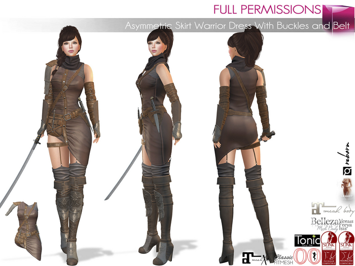 Full Perm Female Fantasy Warrior Mini Skirt Dress For Maitreya 5.3 LaraX Ebody Reborn Legacy Belleza Slink Tonic Ocacin