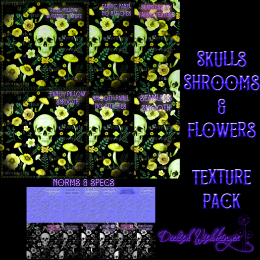 Skulls Mushroom Floral Textures YELLOW PACK