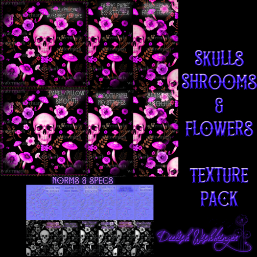 Skulls Mushroom Floral Textures VIOLET PACK