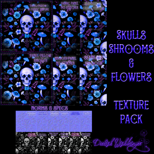 Skulls Mushroom Floral Textures BLUE PACK