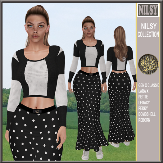 CROPPED SWEATER AND DOT PRINT LONG DRESS