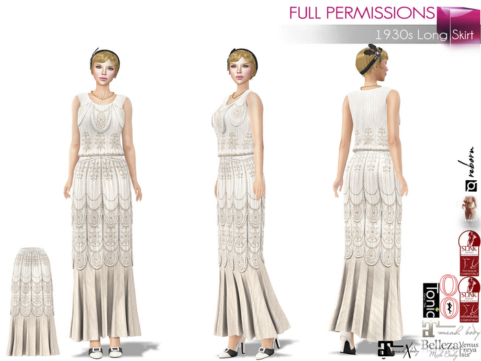 Full Perm Female 1930s Long Skirt For Legacy Maitreya 5.3 LaraX Slink Belleza Tonic Ocacin Classic Ebody Reborn