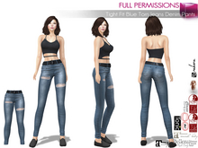 Full Perm Female Tight Fit Blue Torn Jeans Denim Pants With Belt Legacy Maitreya 5.3 LaraX Slink Belleza Ebody Reborn