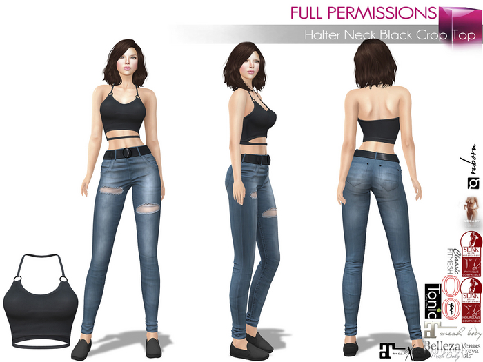 Full Perm Female Halter Neck Black Crop Top Legacy Maitreya 5.3 LaraX Slink Belleza Tonic Ebody Reborn Ocacin Classic