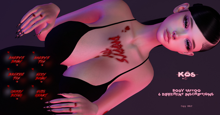 .KOS. Body tattoo 6 different inscriptions