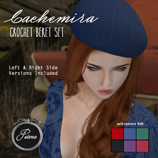 {Poeme} Cachemira Soft Crochet Beret w/HUD 