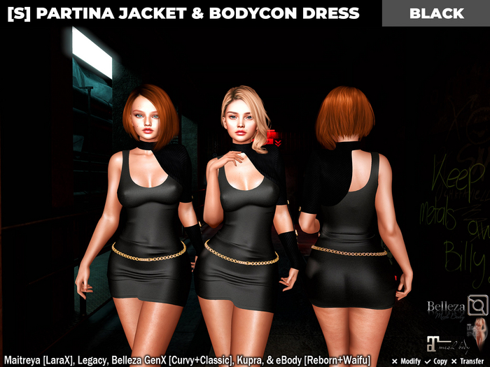 [S] Partina Jacket & Bodycon Dress Black