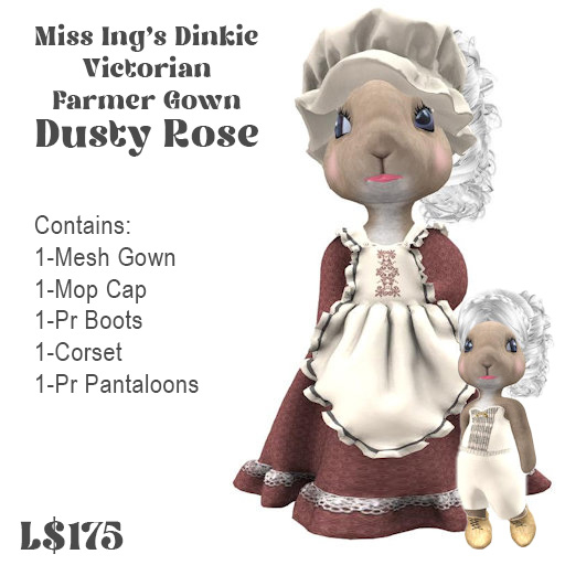 Miss Ing's Dinkie Victorian Farmer Gown Meridith Dusty Rose