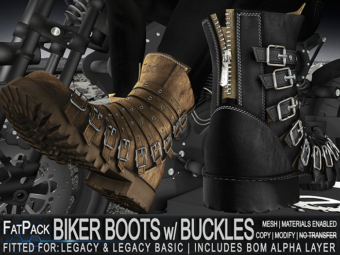 FATPACK - ZED 3x Legacy Biker Boots with Buckles - COPY MOD