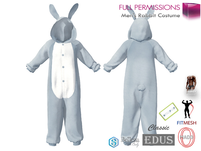 Full Perm Men's Rabbit Bunny Costume Onesie Pajama Kigurumi for Belleza Jake Signature Gianni Legacy Classic Adin Onupup