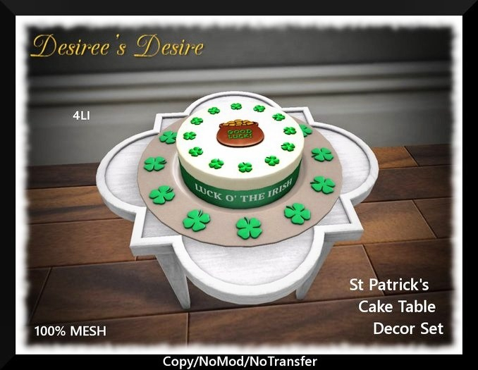 ::::Desiree's Desire:::: St Patrick's Cake Table Decor Set