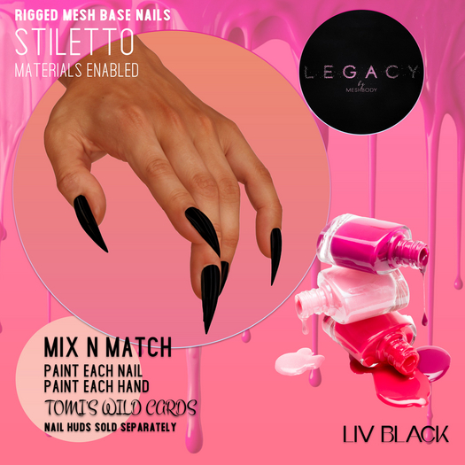 *{Liv Black}* Mesh Nails - Short Stiletto - Legacy