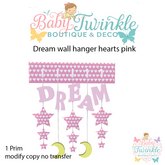 dream wall hanger hearts pink