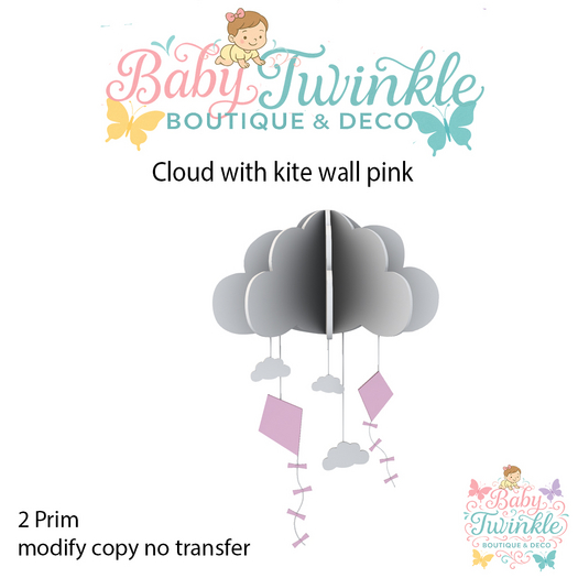 cloud with kite wall pink