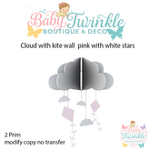 cloud with kite wall  pink with white stars