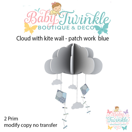 ZLD cloud with kite wall - patch work  blue