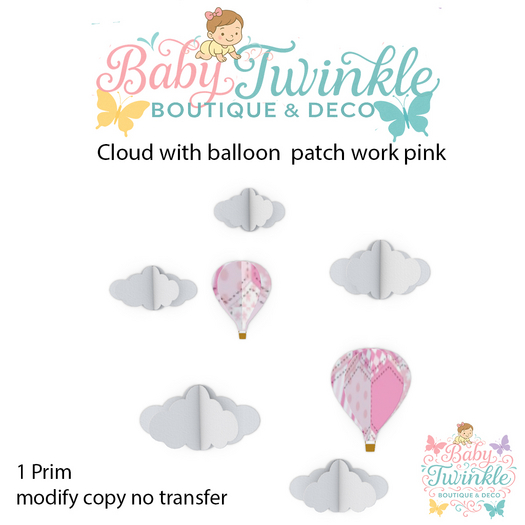 cloud with balloon  patch work pink