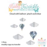 cloud with balloon  ptach work blue