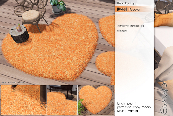 Sway's [Kylie] Heart Fur Rug . Papaya
