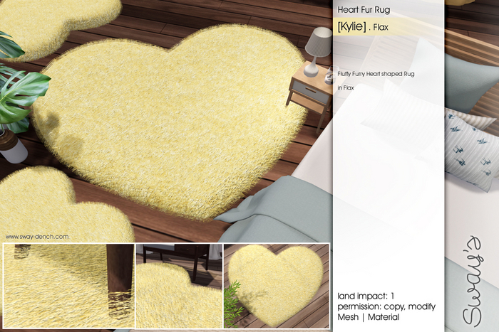 Sway's [Kylie] Heart Fur Rug . Flax