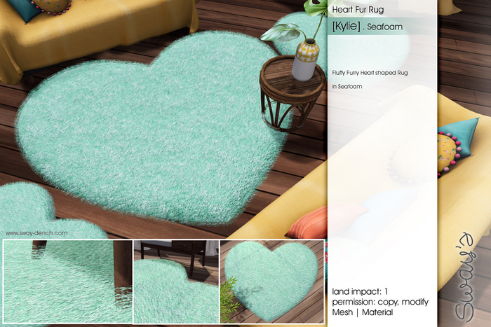 Sway's [Kylie] Heart Fur Rug . Seafoam
