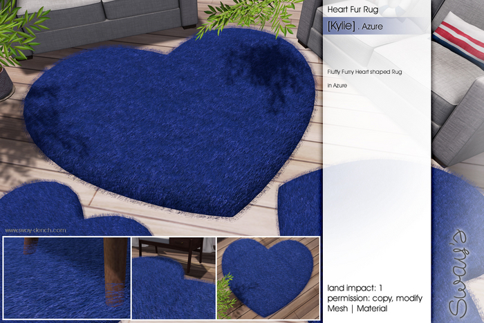 Sway's [Kylie] Heart Fur Rug . Azure