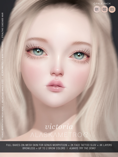 "Victoria" Genus Project MORPHToon 2K SLUV/4K BOM skin - Pale pack (3 tones)