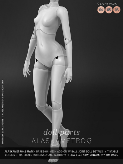 DEMO "Doll Parts" BOM add-on for Maitreya and Legacy - Light pack (3 tones)
