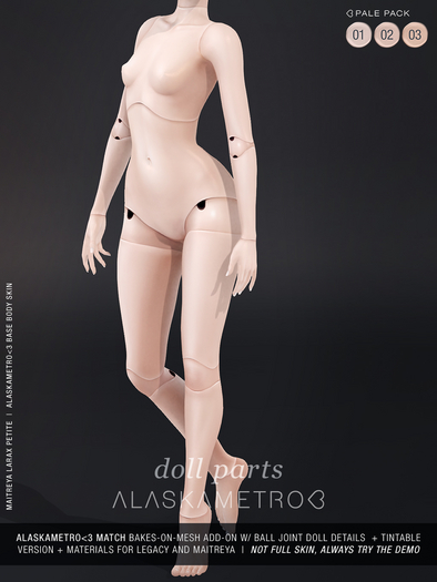 "Doll Parts" 2K BOM add-on for Maitreya and Legacy - Pale pack (3 tones)