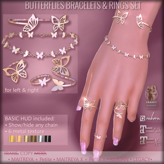 *AvaWay* BUTTERFLIES Bracelets & Rings Set