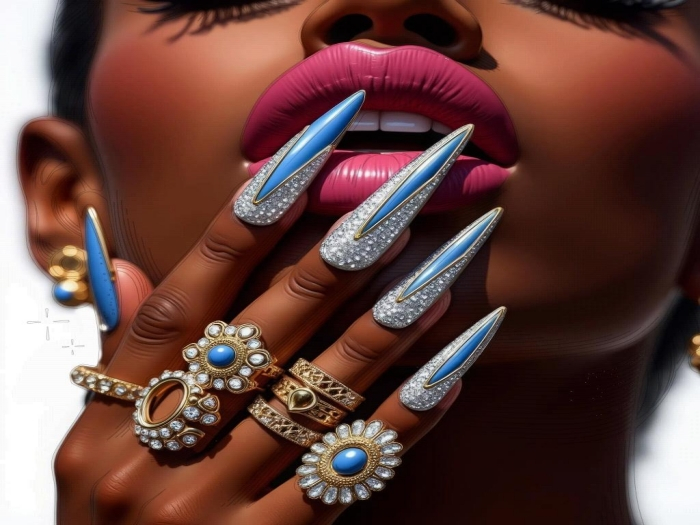 SLIVER & BLUE NAILS
