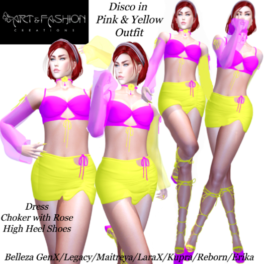 ART & FASHION - DISCO IN PINK & YELLOW OUTFIT