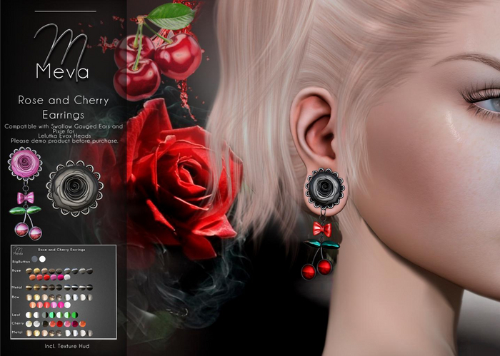 Meva Rose and Cherry Earrings 