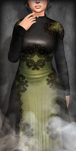TheMuses - Scrolled Gown - Olive