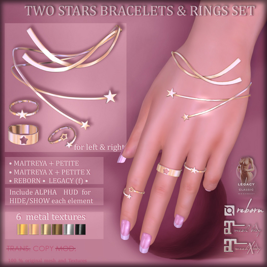 *AvaWay* TWO STARS Bracelets & Rings Set