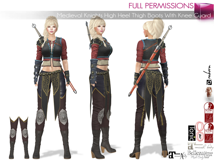 Full Perm Female High Heels Medieval Fantasy Thigh Boots for Maitreya 5.3 LaraX Ebody Reborn Legacy Belleza Slink Tonic 