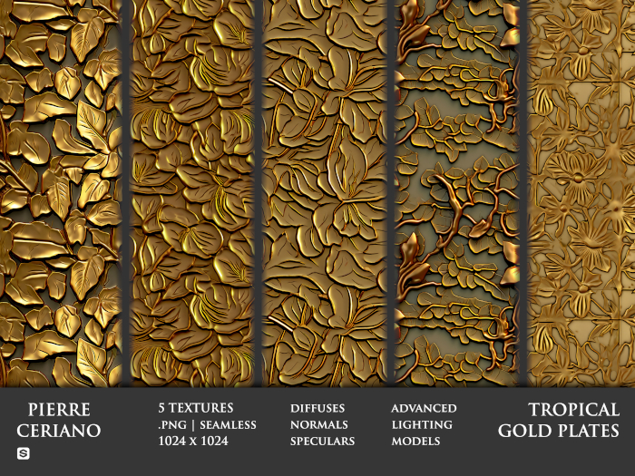 Tropical gold plates - 5 FULL PERM Textures