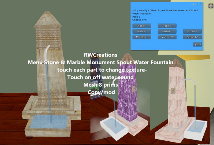 Menu Stone & Marble Monument Spout Water Fountain BOXED