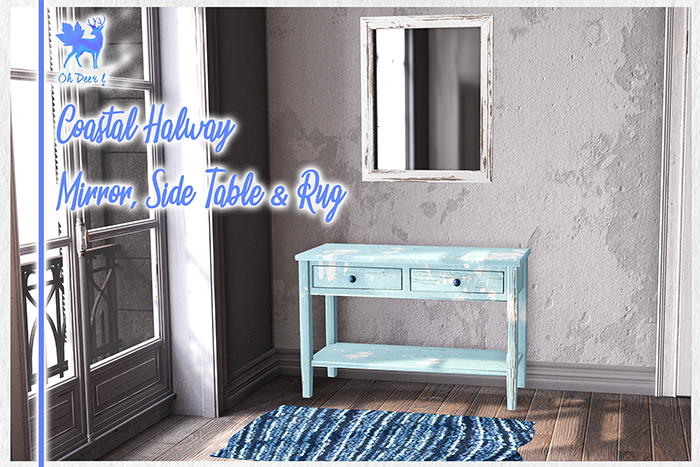 Oh Deer! Coastal Halway: Mirror Side Table and Rug