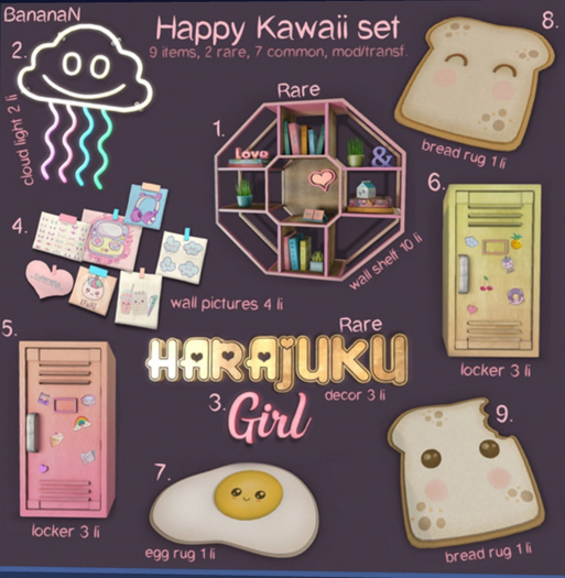 03. Happy Kawaii Decor Set Harajuku RARE