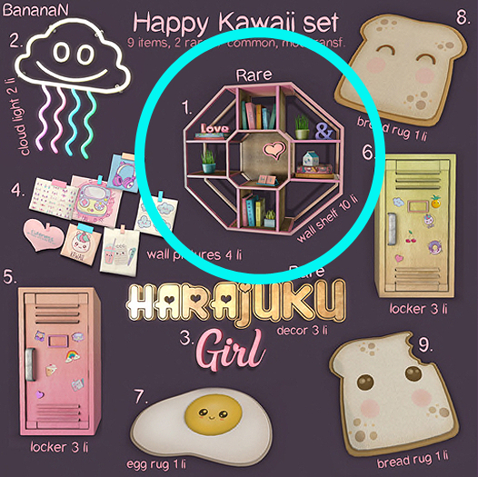 01. Happy Kawaii Decor Set wall shelf RARE