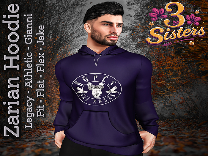 3 Sisters - Zarian Hoodie (Ropes Roses) on Purple 
