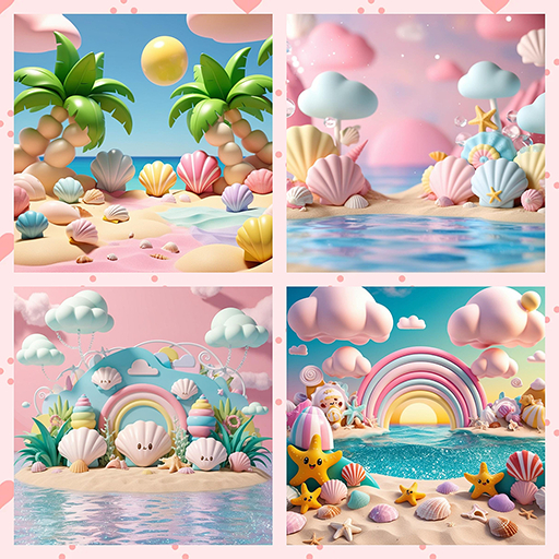 PIXEL POP!  Kawaii Beach Backdrops