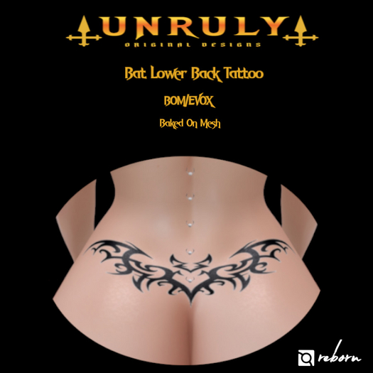 Unruly Bat Lower Back Tattoo