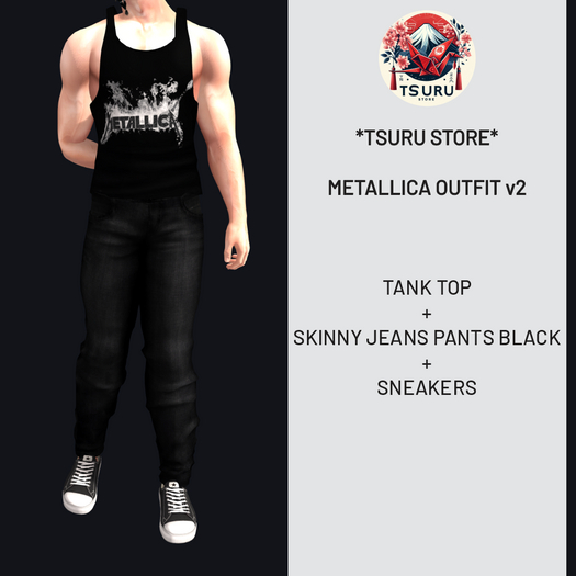 *TS* Male Tank Top Metallica v2 Complete Outfit - Tank Top + Skinny Pants + Sneakers