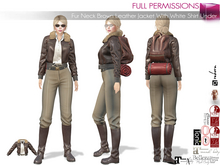 Full Perm Fur Collar Brown Leather Bomber Jacket w Shirt For Maitreya 5.3 LaraX Ebody Reborn Legacy Belleza Slink Tonic