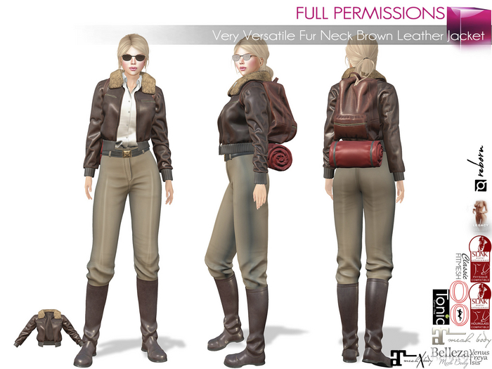 Full Perm Female Fur Neck Bomber Jacket Maitreya 5.3 LaraX Ebody Reborn Legacy Belleza Slink Tonic Ocacin Classic