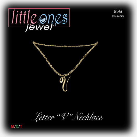 Little Ones Couture: Letter V Necklace - Gold